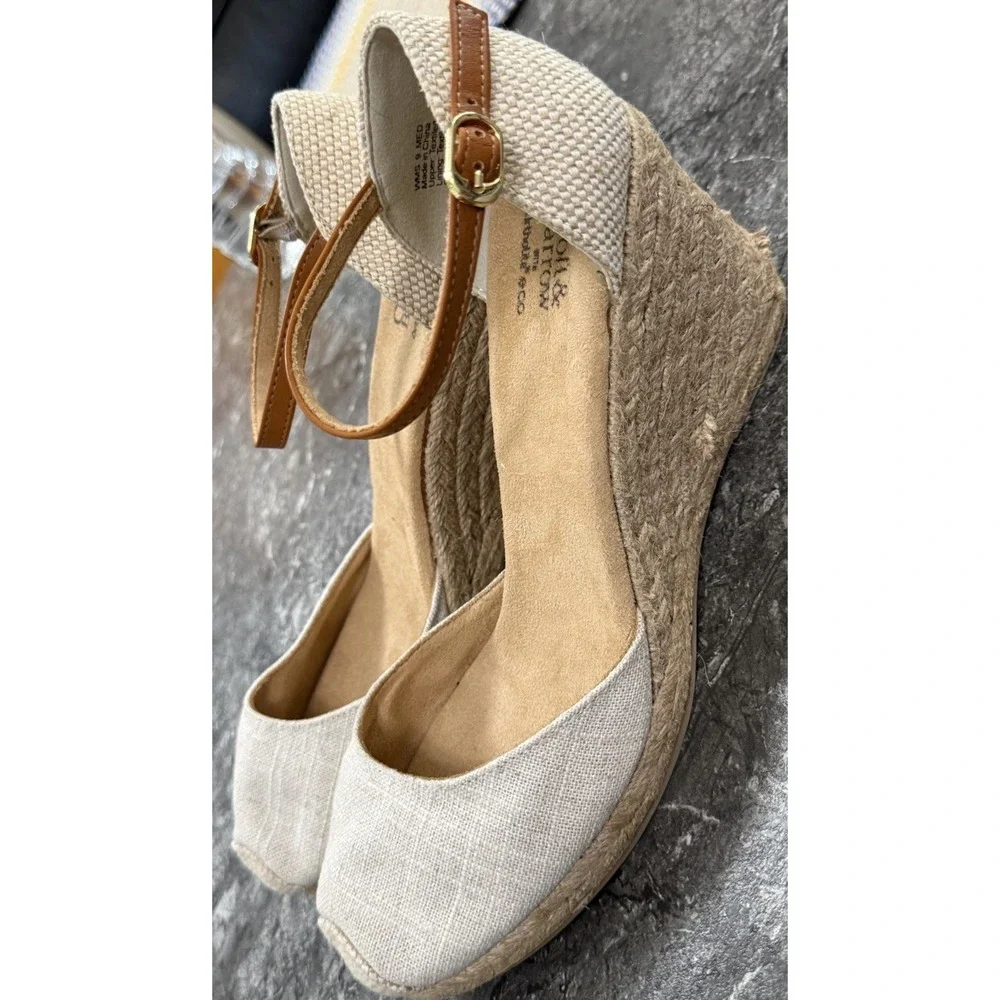 Croft And Barrow Womens Jute Wrapped Wedge Espadrille Sandal Linen Size 9M